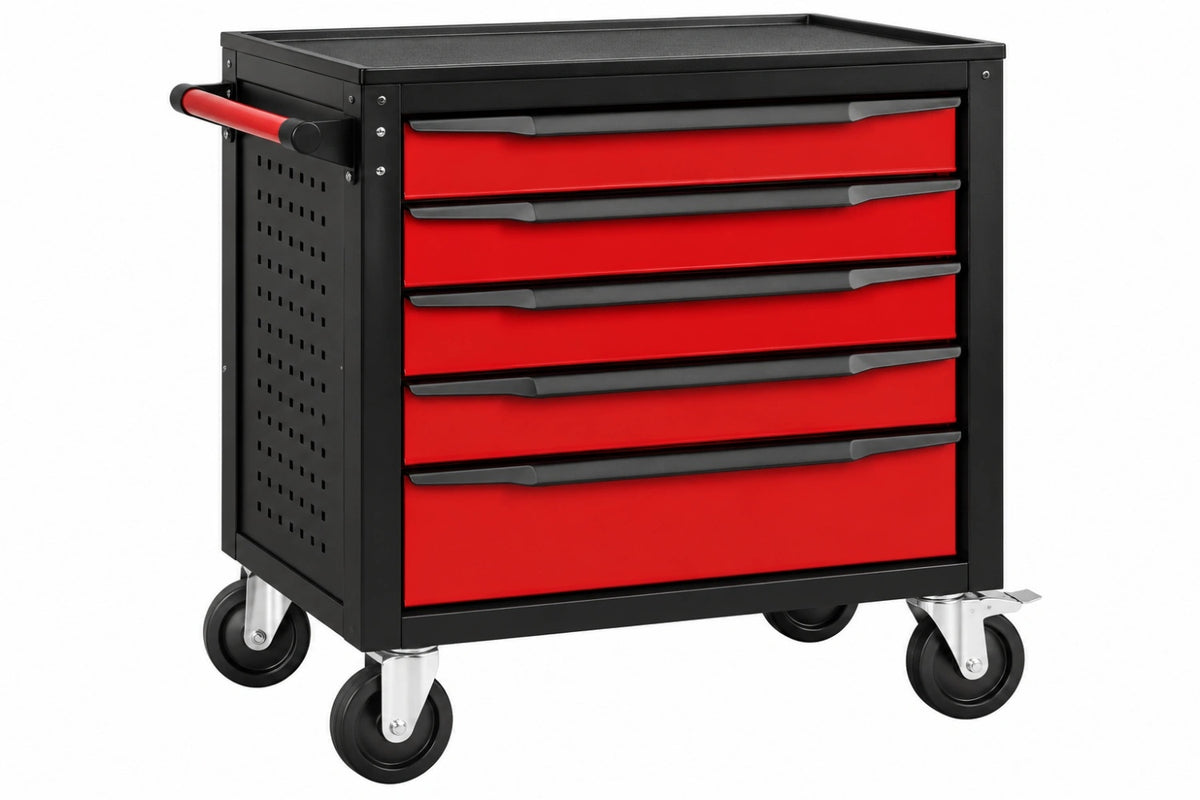 Carrello portautensili 77 x 46 x 97 cm in acciaio nero e rosso con 5 cassetti