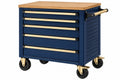 Carrello portautensili 77 x 46 x 96 cm in acciaio blu con piano in legno e 5 cassetti su ruote