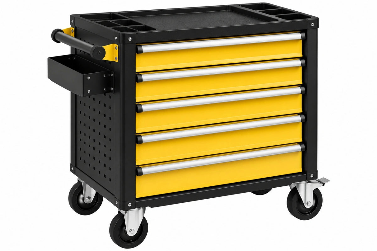 Carrello portautensili 80 x 50 x 95 cm in acciaio nero/giallo con 5 cassetti e ruote