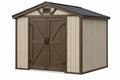 Casetta da giardino 200 x 150 x 190 cm in resina beige e marrone con doppia porta e tetto inclinato