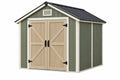 Casetta da giardino 240 x 180 x 220 cm in legno verde e naturale con doppia porta e tetto inclinato