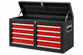 Cassettiera portautensili 112 x 46 x 102 cm in acciaio nero e rosso con 10 cassetti e vano superiore