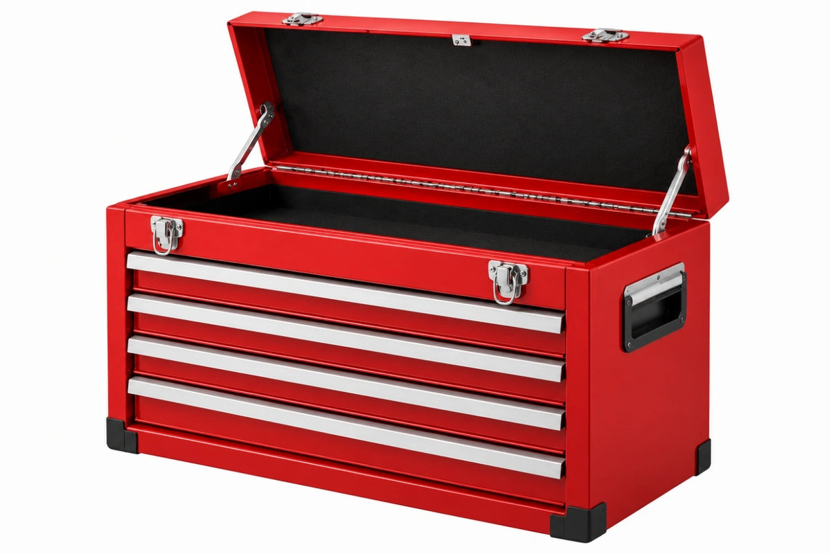 Cassetta portautensili 60 x 26 x 34 cm in metallo rosso con 5 cassetti e vano superiore