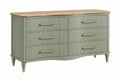 Cassettiera 150 x 45 x 85 cm in legno verde salvia con 6 cassetti stile classico