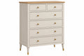 Cassettiera 100 x 45 x 130 cm in legno bianco e naturale con 6 cassetti stile classico
