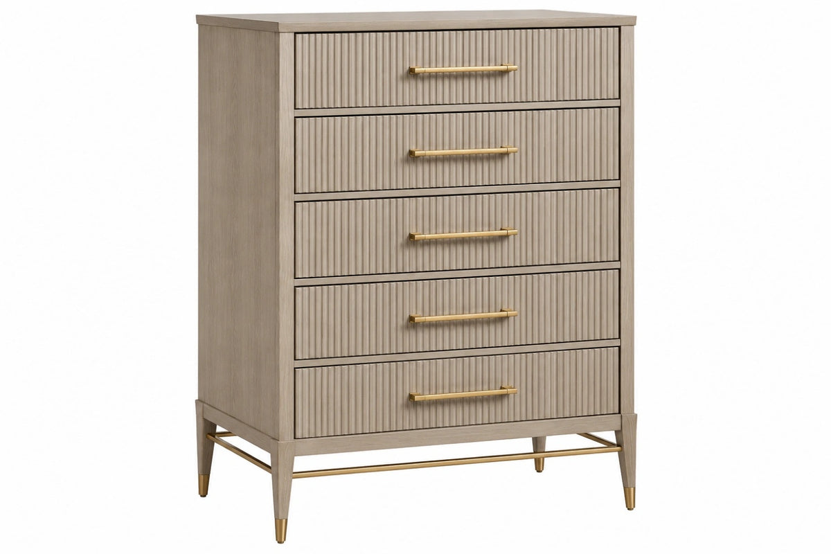 Cassettiera 90 x 45 x 120 cm in legno beige con 5 cassetti stile moderno
