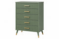 Cassettiera 80 x 40 x 110 cm in legno verde salvia con 5 cassetti stile moderno