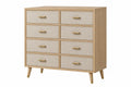 Cassettiera 120 x 45 x 100 cm in legno effetto rovere beige con 8 cassetti in tessuto stile moderno