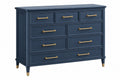 Cassettiera 150 x 45 x 95 cm in legno blu navy con 8 cassetti stile classico